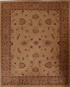 Pakistani Pishavar Beige Rectangle 9x12 ft Wool Carpet 13910