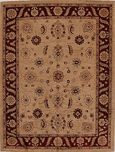 Pakistani Pishavar Beige Rectangle 8x11 ft Wool Carpet 13944