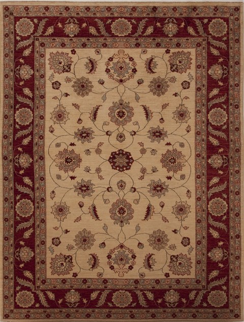 Pishavar Beige Hand Knotted 89 X 115  Area Rug 251-13955 Image 0