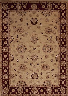 Pakistani Pishavar Beige Rectangle 9x12 ft Wool Carpet 13964