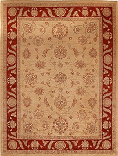 Pakistani Pishavar Beige Rectangle 9x12 ft Wool Carpet 13974