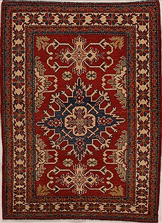 Kazak Red Hand Knotted 3'6" X 4'11"  Area Rug 251-13992