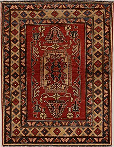 Pakistani Kazak Red Rectangle 3x4 ft Wool Carpet 13999