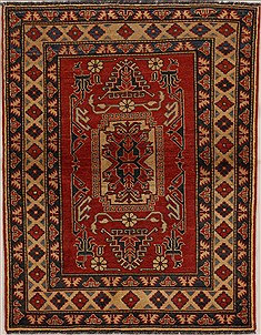 Kazak Red Hand Knotted 3'5" X 4'6"  Area Rug 251-13999