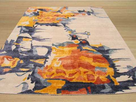 Modern-Contemporary Beige Hand Tufted 79 X 99 Area Rug 834-131205 Image 3