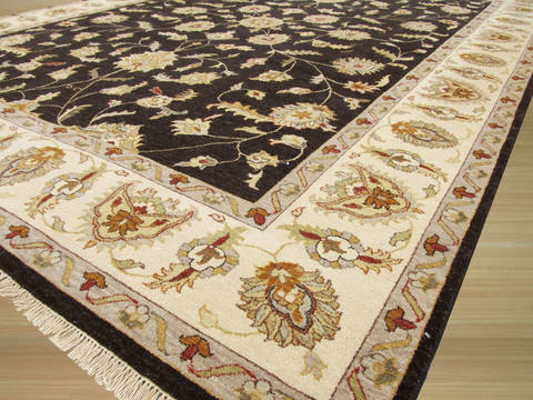 Agra Black Hand Knotted 91 X 121 Area Rug 834-131645 Image 1
