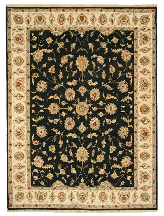 Agra Black Hand Knotted 91 X 121 Area Rug 834-131645 Image 0