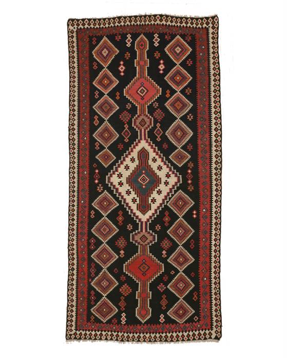 Kilim Black Runner Hand Knotted 47 X 100 Area Rug 834-132475 Image 0