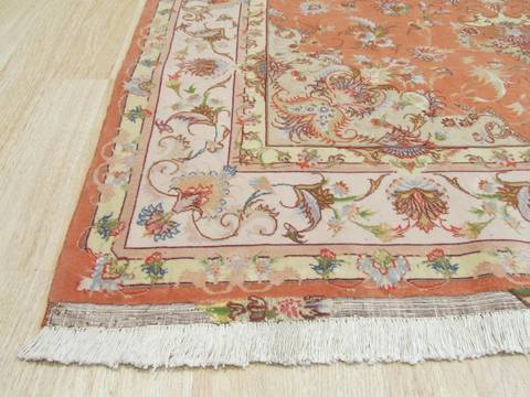 Tabriz Orange Hand Knotted 51 X 68 Area Rug 834-132496 Image 1