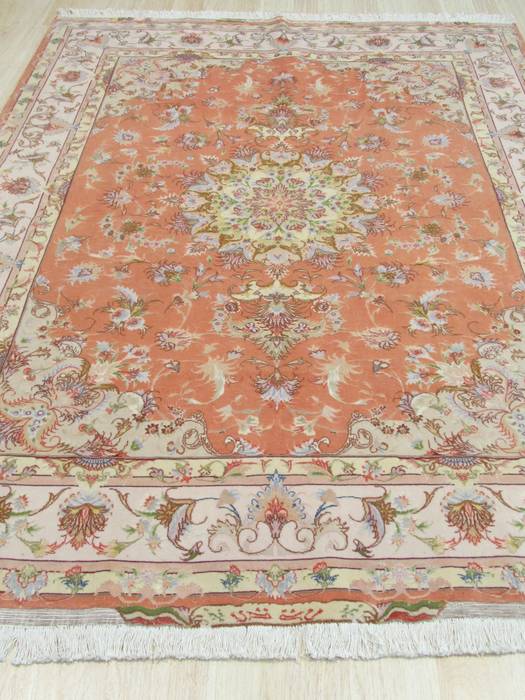 Tabriz Orange Hand Knotted 51 X 68 Area Rug 834-132496 Image 3