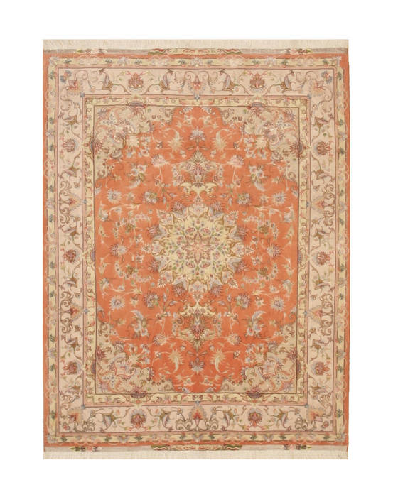 Tabriz Orange Hand Knotted 51 X 68 Area Rug 834-132496 Image 0