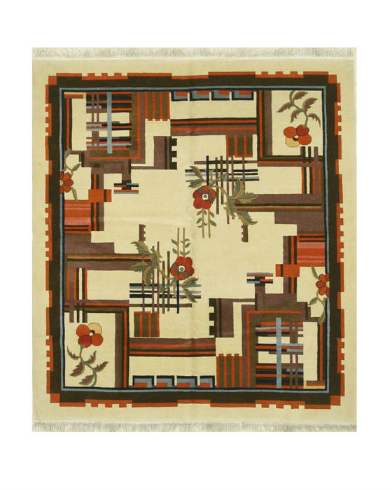 Beige Square Hand Knotted 66 X 73 Area Rug 834-132517 Image 0