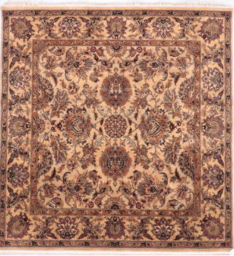 Indian Jaipur Beige Square 5 to 6 ft Wool Carpet 132593