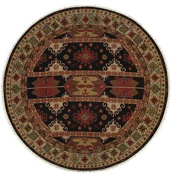 Kalaty SOUMAK Beige Round 5 to 6 ft Wool Carpet 134316