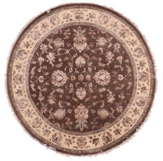 Indian Jaipur Brown Round 7 to 8 ft Wool and Raised Silk Carpet 135665