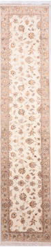 Indian Jaipur White Runner 10 to 12 ft Wool and Raised Silk Carpet 135689