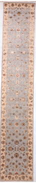 Indian Jaipur Blue Runner 13 to 15 ft Wool and Raised Silk Carpet 135693