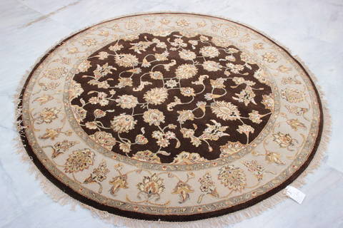 Jaipur Brown Round Hand Knotted 61 X 62 Area Rug 905-135717 Image 1