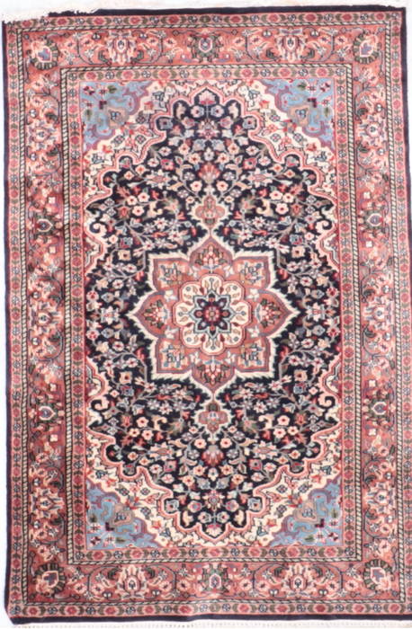 Indian Kashan Black Rectangle 4x6 ft Wool Carpet 135730 | SKU 135730