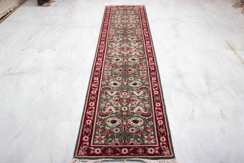 Mahi Green Runner Hand Knotted 26 X 100 Area Rug 905-135734 Image 1