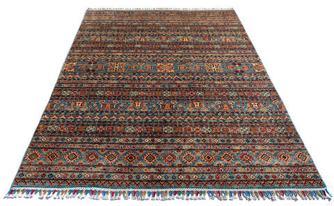 Geometric Blue Hand Knotted 59 X 78 Area Rug 700-135748 Image 1