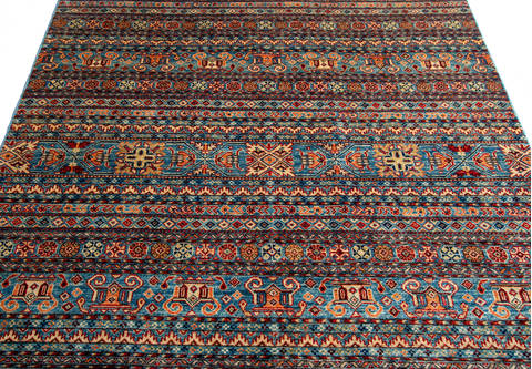 Geometric Blue Hand Knotted 59 X 78 Area Rug 700-135748 Image 3