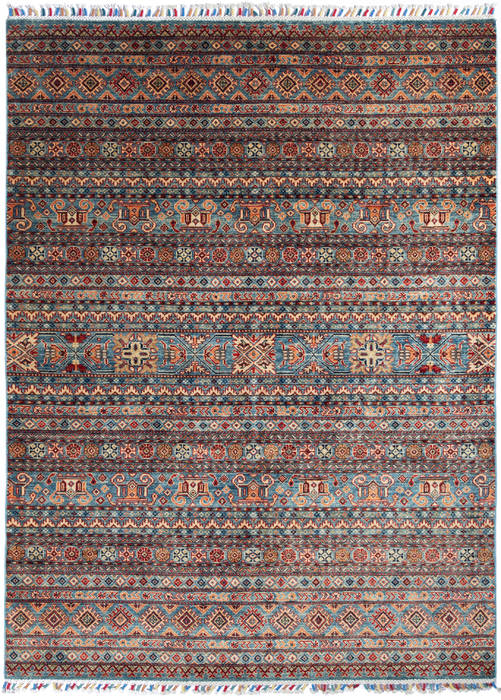 Geometric Blue Hand Knotted 59 X 78 Area Rug 700-135748 Image 0