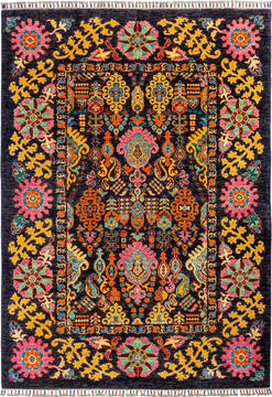 Afghan Chobi Black Rectangle 6x9 ft Wool Carpet 135765