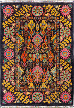 Chobi Black Hand Knotted 5'6" X 7'9"  Area Rug 700-135765