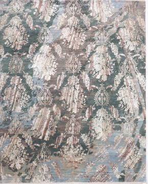 Indian Jaipur Blue Rectangle 8x10 ft Wool and Raised Silk Carpet 135819