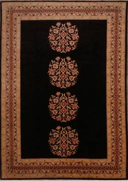 Pishavar Black Hand Knotted 8'11" X 11'8"  Area Rug 301-135887