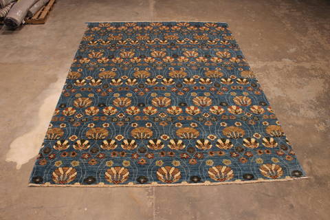 Pishavar Blue Hand Knotted 811 X 1111 Area Rug 301-135888 Image 2