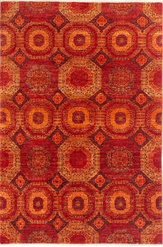 Afghan Chobi Red Rectangle 5x8 ft Wool Carpet 135917