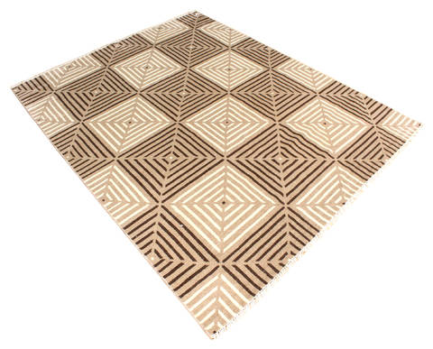 Modern Beige Hand Knotted 711 X 911 Area Rug 904-135967 Image 2