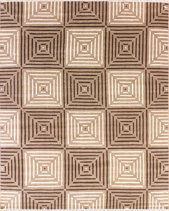 Modern Beige Hand Knotted 711 X 911 Area Rug 904-135967 Image 0