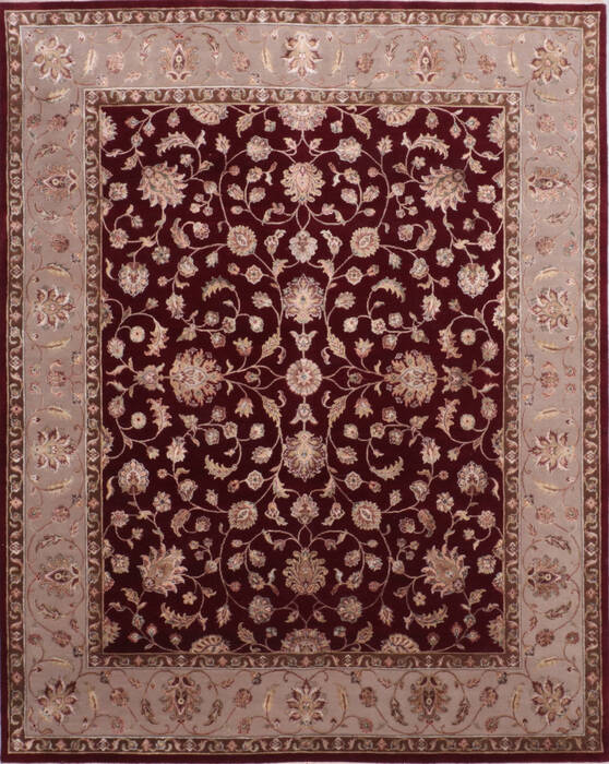 Indian Rug Design Red Indian Jaipur Red Rectangle 8x10 ft Wool and Raised Silk Carpet 135976 ...