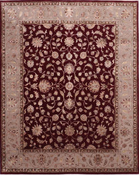 Indian Jaipur Red Rectangle 8x10 ft Wool and Raised Silk Carpet 135976