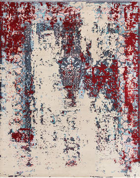 Floral Red Hand Made 8'0" X 10'0"  Area Rug 902-135996