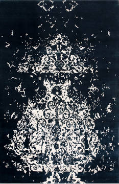 Floral Black Hand Made 6'6" X 9'9"  Area Rug 902-136003