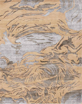 Floral Beige Hand Made 8'0" X 10'0"  Area Rug 902-136021