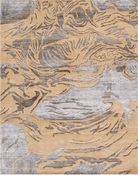 Floral Beige Hand Made 6'6" X 9'9"  Area Rug 902-136022