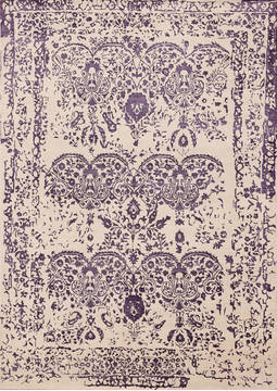 Floral Purple Hand Made 6'6" X 9'9"  Area Rug 902-136028