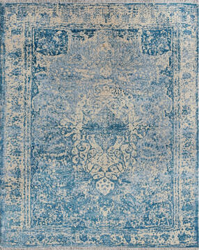 Indian Tibetan Blue Rectangle 8x10 ft Wool and Viscose Carpet 136038