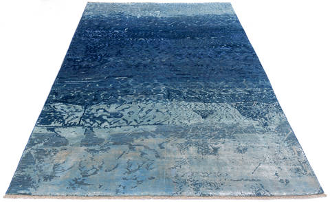 Modern Blue Hand Knotted 57 X 711 Area Rug 700-136118 Image 1