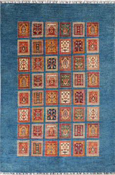Afghan Chobi Blue Rectangle 5x8 ft Wool Carpet 136171