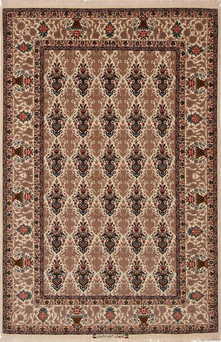 Entry Rug, Hand Knotted 4x6 Beige Persian Isfahan Entry Rug