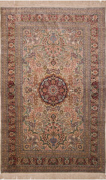 Hereke Beige Hand Knotted 5'1" X 8'0"  Area Rug 254-136202