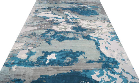 Modern Blue Hand Knotted 100 X 140 Area Rug 903-136219 Image 1