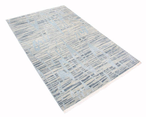 Modern Grey Hand Knotted 60 X 91 Area Rug 904-136306 Image 1