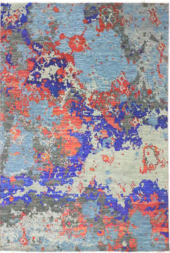 Modern Multicolor Hand Knotted 6'0" X 9'2"  Area Rug 904-136308